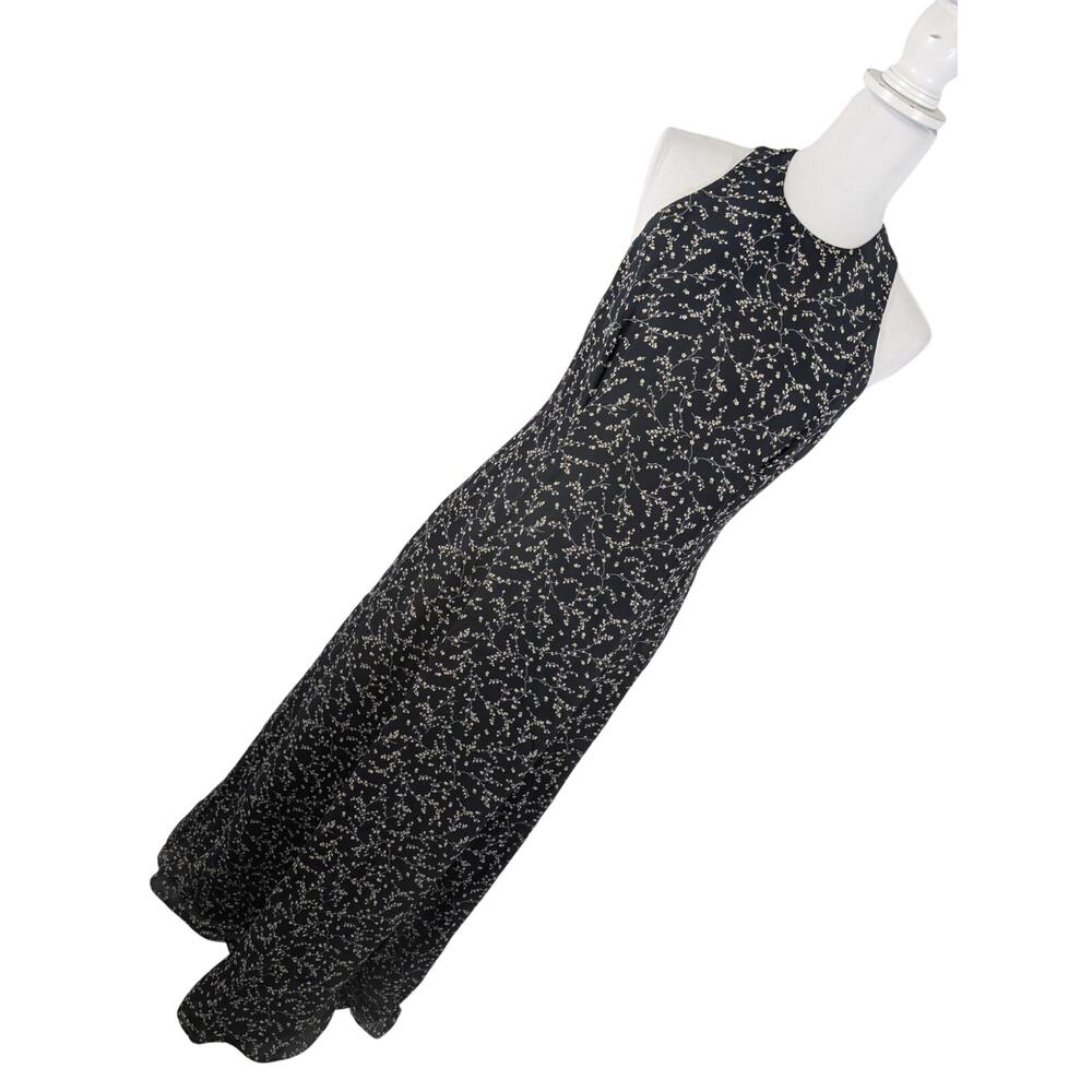 JONES NEW YORK! RICH BLACK & VANILLA CREAM TINY FLORAL FULL LENGTH MAXI DRESS! 6